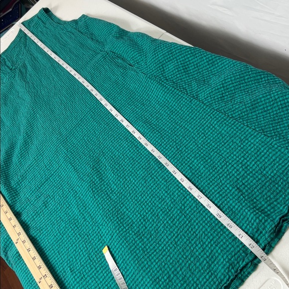 Ichi Antiquities OSFM Gingham Check V Neck Sleeveless Linen/Cotton Green Dress - Picture 7 of 11